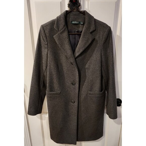 LAUREN Ralph Lauren Reefer Wool Blend Coat Charcoal Gray Grey Womens Size 10 - Picture 3 of 10